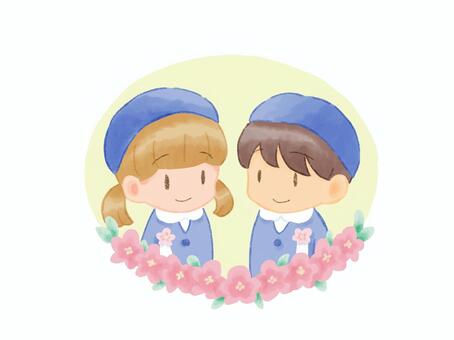 桜フレームに入ってる女の子と男の子, , JPG 和 PNG