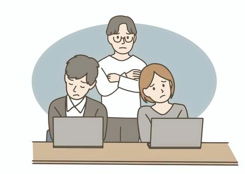 考え込む三人のビジネスマン（カジュアル ビジネスマン,若手社員,上司,オフィスカジュアル,会社員,職場,会議,困る,悩む,考え中のイラスト素材