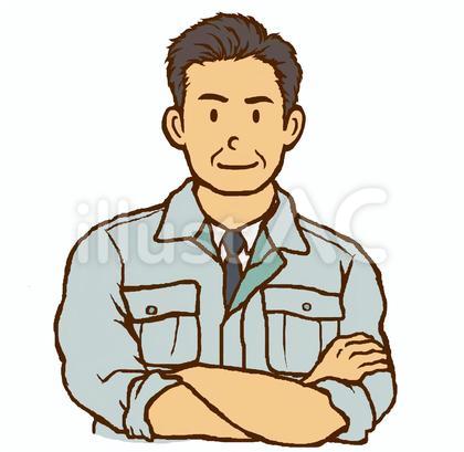 腕を組む作業着の中年男性1