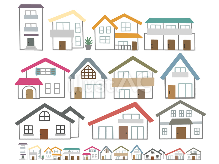 かわいいタッチの住宅の街並み03 家,住宅,一戸建てのイラスト素材