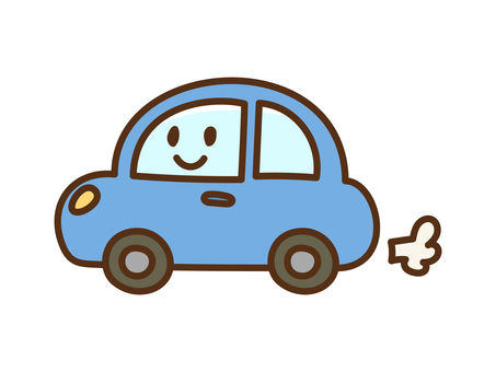 くるま_顔あり主線_普通車_青 車,自動車,乗用車,普通車,軽自動車,乗り物,かわいい,シンプル,手描き,アイコンのイラスト素材