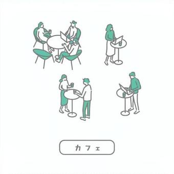 カフェのイラスト 椅子,カフェ,会話,テーブル,イス,人物,飲み物,休憩,コミュニケーション,友だちのイラスト素材