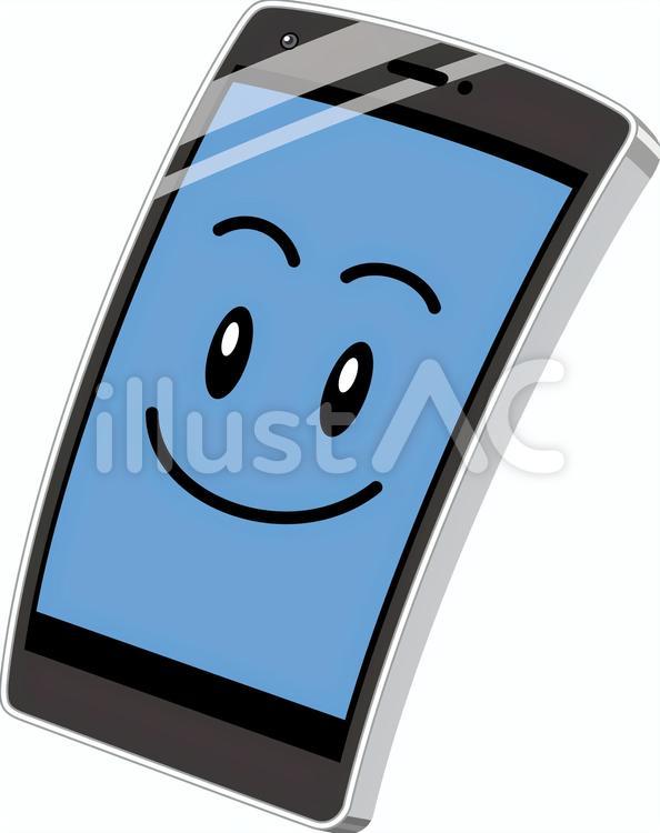 スマホ　表情　笑顔　黒 スマートフォン,笑顔,満足のイラスト素材
