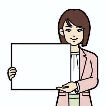 Young casually dressed woman with whiteboard, , JPG, PNG and AI