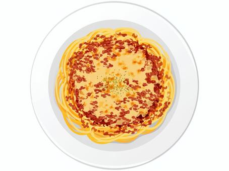チーズミートソーススパゲッティ チーズ,ミートソース,スパゲッティ,パスタ,洋食,麺類,料理,食べ物,粉パセリ,皿のイラスト素材