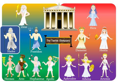 オリュンポス十二神 オリュンポス十二神,ギリシャ神話,神様,女神,神殿のイラスト素材