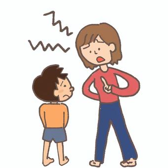 子供を叱るお母さん 母,叱る,怒る,親子,子供,ガミガミ,怒鳴る,うるさい,反抗期,男の子のイラスト素材
