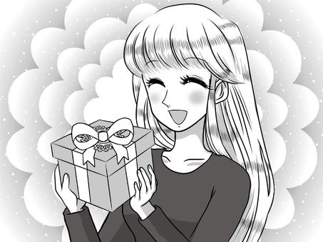 少女漫画風 プレゼントに喜ぶ女性 背景有 少女漫画風 プレゼントに喜ぶ女性 背景有 モノクロ,女性,プレゼントのイラスト素材