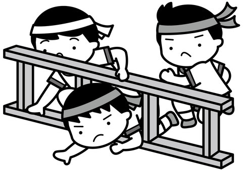 障害物競走2-2c 障害物競走,運動会,競走,競技,体育,スポーツ,くぐる,はしご,小学生,体育着のイラスト素材
