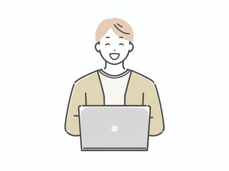 Smiling young man operating a computer, male, computer, a smile, JPG and PNG