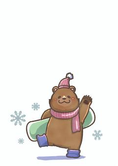 冬のクマのイラスト ゆるい,かわいい,クマ,スノーボード,冬,マフラー,手書き,イラストのイラスト素材