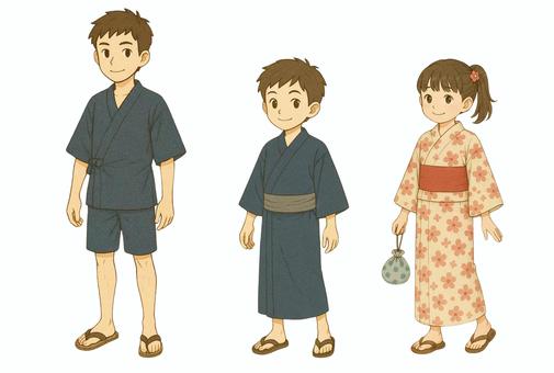 浴衣と甚兵衛を着る子供