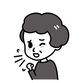 シニア女性　せき　白黒 せき,高齢者,白黒,病気,風邪,インフルエンザ,症状,ぜんそく,女性,シニアのイラスト素材