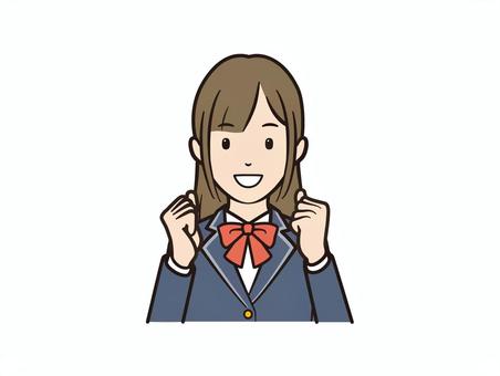 笑顔で両手ガッツポーズのブレザー女子 学生,女子学生,女子高生,ブレザー,リボン,ガッツポーズ,学生服,中学生,女性,女の子のイラスト素材