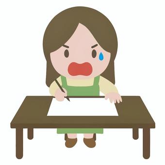 焦り何かを書く女性店員 店員,焦り,緊張,慌てる,記入,メモ,筆記,仕事,接客,職場のイラスト素材