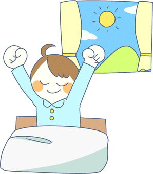 朝起きた人 朝,起床,目覚め,家,部屋,ベッド,生活のイラスト素材