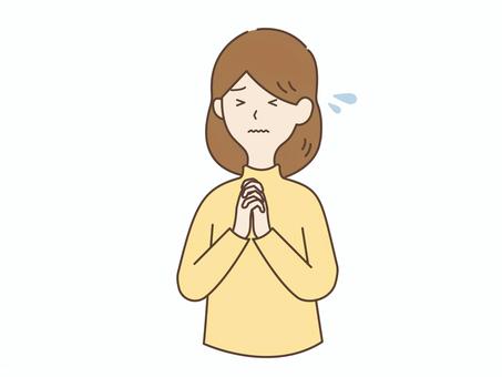 願掛けしている女性：暖色バージョン 女性,不安,願い,祈る,心配,願掛け,希望,願望,頼む,神頼みのイラスト素材