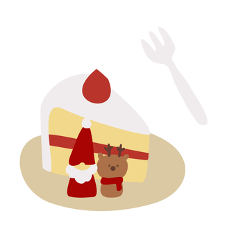 いちごのショートケーキとサンタとトナカイ いちご,ショートケーキ,フォーク,食べ物,果物,クリスマスケーキ,ケーキ,洋菓子,食器,サンタクロースのイラスト素材