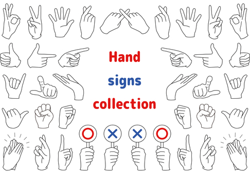 handsignscollect_W ハンドサイン,ハンド,手,手のひら,指,okサイン,ピース,チョキ,パー,キュンですのイラスト素材
