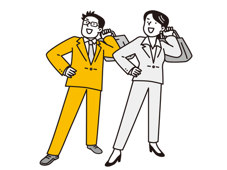 上を向く若い男女ビジネスマン 女性,男性,ビジネスマン,上,見上げる,ポーズ,全身,男女,ビジネス,スーツのイラスト素材