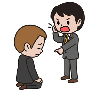 説教する人 説教,反省,怒り,謝罪,正座,指差し,困惑,苦悩,苦痛,男性のイラスト素材