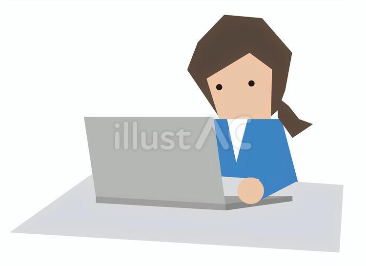 パソコンを操作する角女性1 ビジネス,仕事,パソコンのイラスト素材