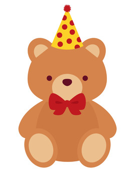 パーティ帽子を被ったテディベア テディベア,パーティ帽子,三角帽子,くま,ぬいぐるみ,プレゼント,おもちゃ,お座り,リボン,かわいいのイラスト素材