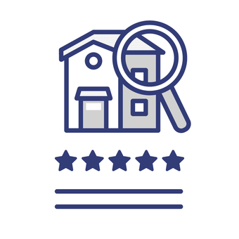 住宅評価とレビュー 住宅,家,建物,レビュー,星,口コミ,調査,検索,不動産,物件のイラスト素材