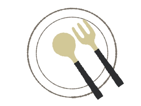 スプーンとフォークとお皿　食べ終わり スプーン,フォーク,お皿,カトラリー,テーブルウェア,テーブルマナー,食べ終わり,シンプル,広告,挿絵のイラスト素材