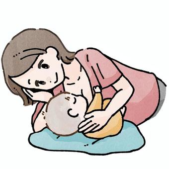 添い乳で授乳するお母さんと赤ちゃん 授乳,添い乳,母乳育児,赤ちゃん,新生児,乳児,お母さん,ママ,親子,育児のイラスト素材