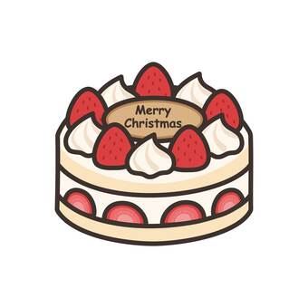 クリスマスケーキ（ホールケーキ）イラスト ホールケーキ,ショートケーキ,ケーキ,イチゴ,ストロベリー,生クリーム,クリスマス,クリスマスケーキ,メッセージプレート,クッキープレートのイラスト素材