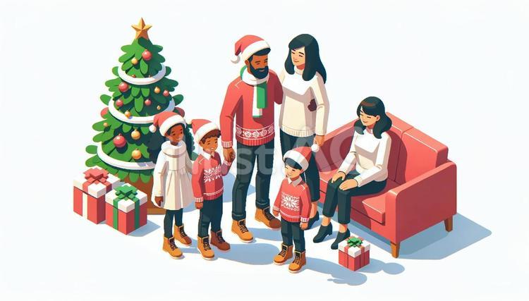クリスマスを楽しむ家族 クリスマス,イブ,プレゼントのイラスト素材