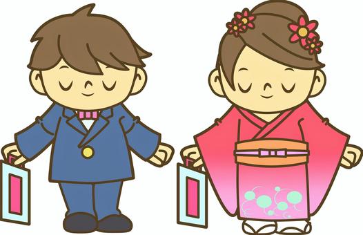 千歳飴を持つ七五三の子供 千歳飴を持つ七五三の子供 七五三,お祝い,記念日,行事,伝統,子供,幼児,男の子,女の子,家族のイラスト素材
