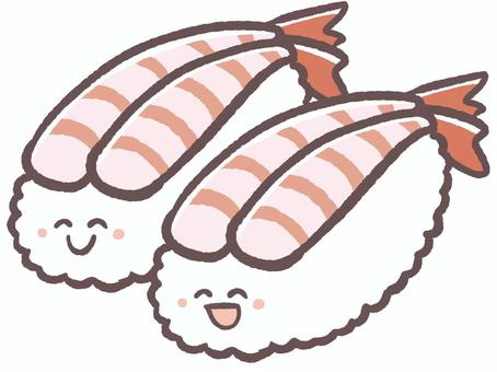 美味しい料理、食べ物の甘エビのお寿司。 寿司,甘エビ,エビ,お米,酢飯,ご飯,飲食店,お店,回転寿司,料理のイラスト素材