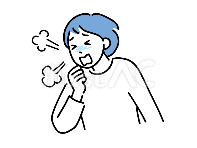苦しそうに咳をする女性 咳,風邪,アレルギーのイラスト素材