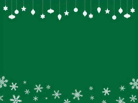 オーナメントと雪フレーム/緑 オーナメントと雪フレーム/緑 ベクター,クリスマス,フレーム,飾り枠,枠,かわいい,北欧,おしゃれ,あしらい,クリスマス飾りのイラスト素材