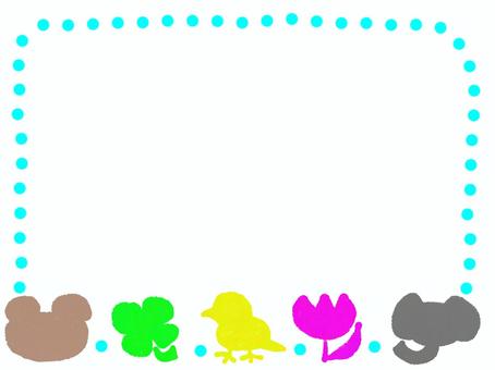 子供用の枠　水色 フレーム,水色,クマ,クローバー,ひよこ,チューリップ,ぞうのイラスト素材