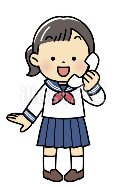 電話をかけるセーラー服の女の子