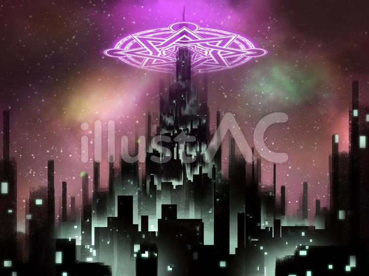 夜の街　星雲背景　赤 ファンタジー,幻想,星空のイラスト素材