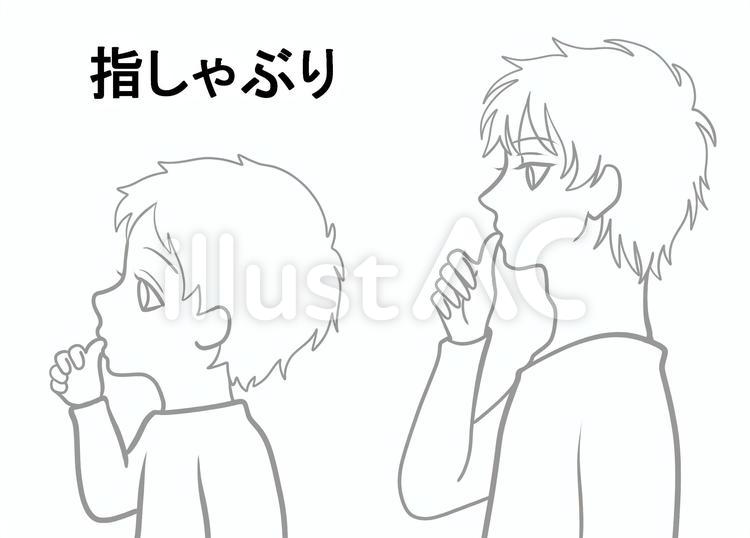 指をしゃぶっている赤ちゃんと大人の線のみ 人物,赤ちゃん,大人のイラスト素材