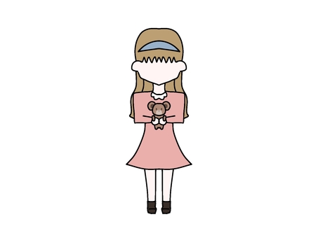 ぬいぐるみを抱える少女 ぬいぐるみ,女の子,抱える,抱く,可愛い,シンプル,くま,顔なしのイラスト素材