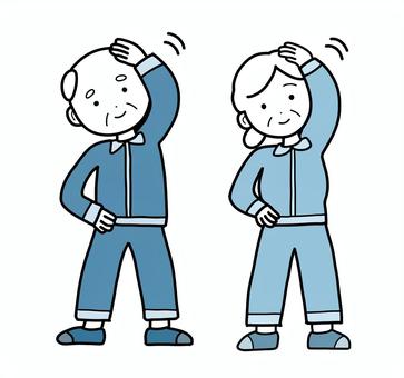 シンプル祖父祖母（b） シンプル,体操,人,女,男,準備体操,おじいちゃん,おばあちゃん,ジャージ,運動のイラスト素材
