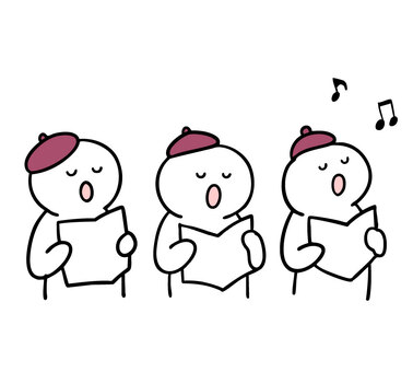 讃美歌を歌い、合唱している棒人間 合唱,歌う,讃美歌,楽譜,棒人間,線画,コーラス,キャラクター,手描き,手書きのイラスト素材