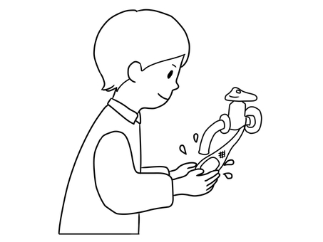 水道でについてる石鹸で手を洗う男子 小学生,手洗い,石鹸,学校,小学校,10代,子供,かわいい,幼い,児童のイラスト素材
