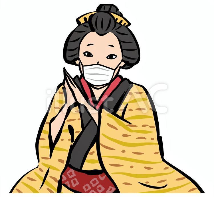 マスクをした女　腰上 マスク,人,和風のイラスト素材
