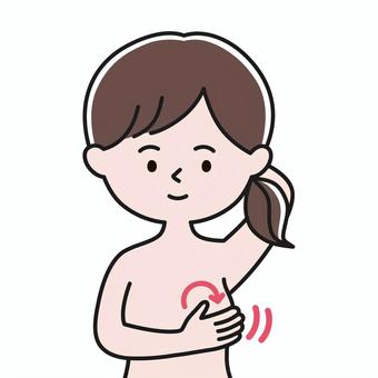 胸確認2 上半身 裸_影 ONW 女性,レディ,はだか,乳房,乳腺,乳管,乳癌,乳がん検診,セルフチェック,自己検診のイラスト素材