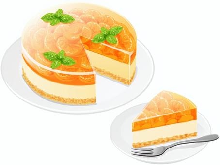みかんゼリーレアチーズケーキ3 チーズケーキ,ケーキ,みかん,ゼリー,スイーツ,料理,食べ物,チーズ,クッキー,皿のイラスト素材