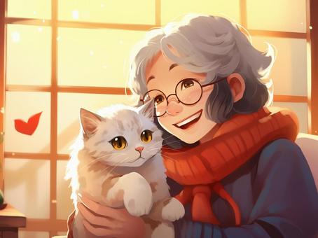 grandma and cat, , JPG