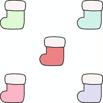 【黒線】サンタ靴色違い5色(PNG) サンタ靴,ゆるい,手描き,フリーハンド,シンプル,かわいい,手書き,ラフ,アイコン,色違いのイラスト素材