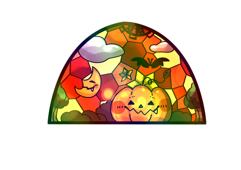 パンプキンと月のステンドグラス風イラスト